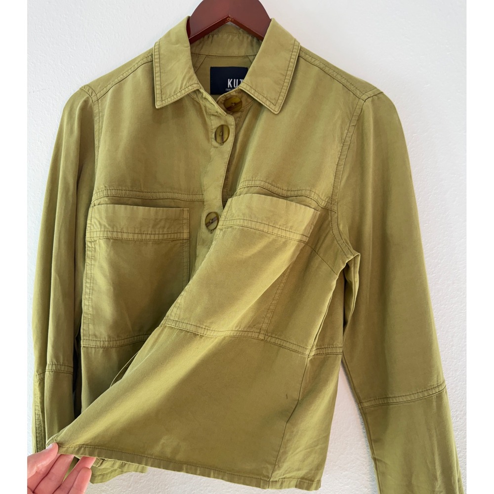 KUT from the Kloth Green Utility Shacket 100% Lyocell Cropped Gorpcore Granola - Picture 4 of 8